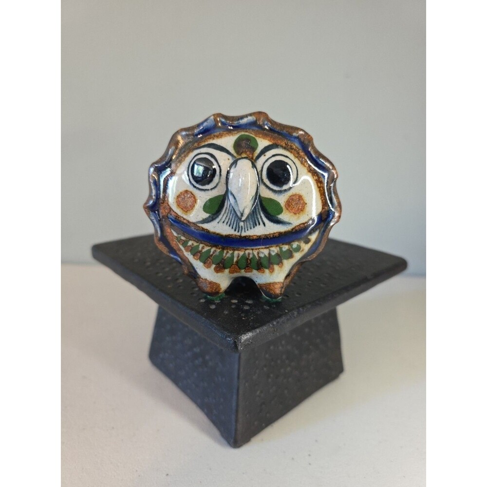 Vintage Jorge Wilmot Tonala Owl Figurine Mexican Folk Art Pottery Signed W 3”T